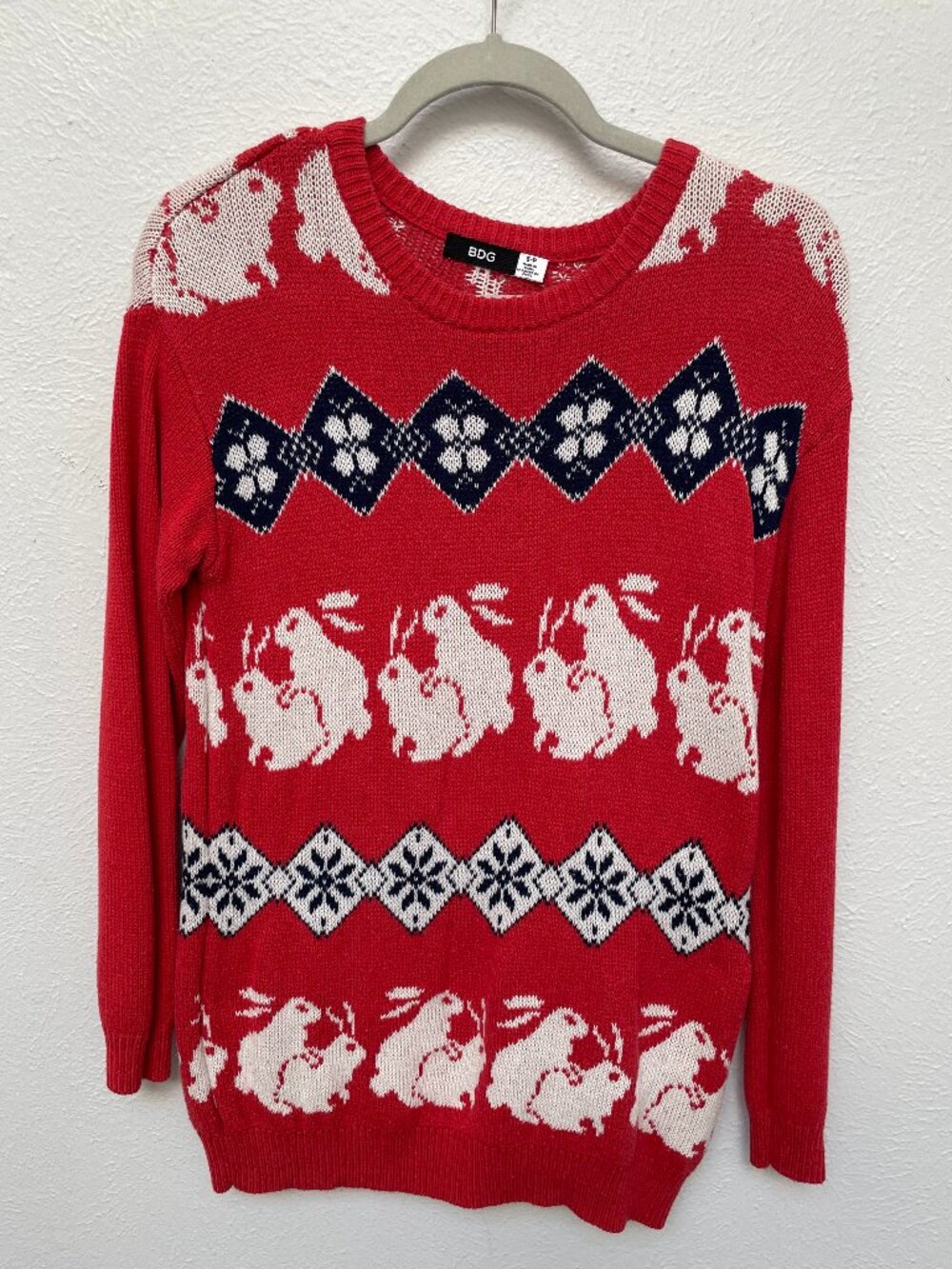 Like New BDG Urban Outfitters Fair Isle Novelty Knit Rabbit Pattern Sweater S